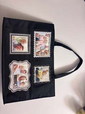 Black Photo Display Tote Bag Holds Four Photos